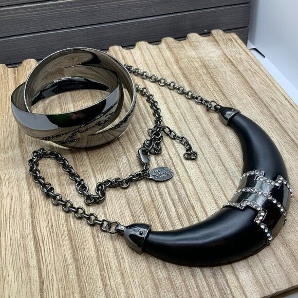 Kara Ross Black Hematite Gun Metal Collar Bracelet Necklace - Picture 1 of 8